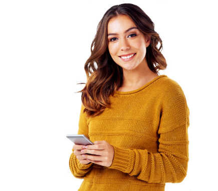 Image of a woman holding a smartphone
